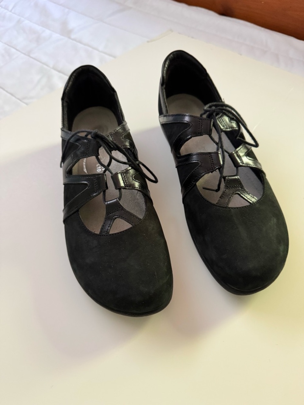 Naot Black Lace-Up Suede & Leather Flats